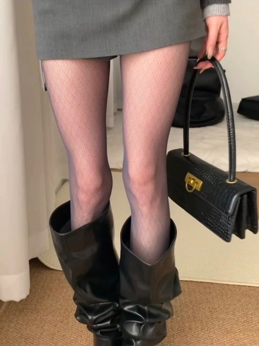 Diamond-pattern sheer tights |Misty finish| Slimming effect| Run-resistant